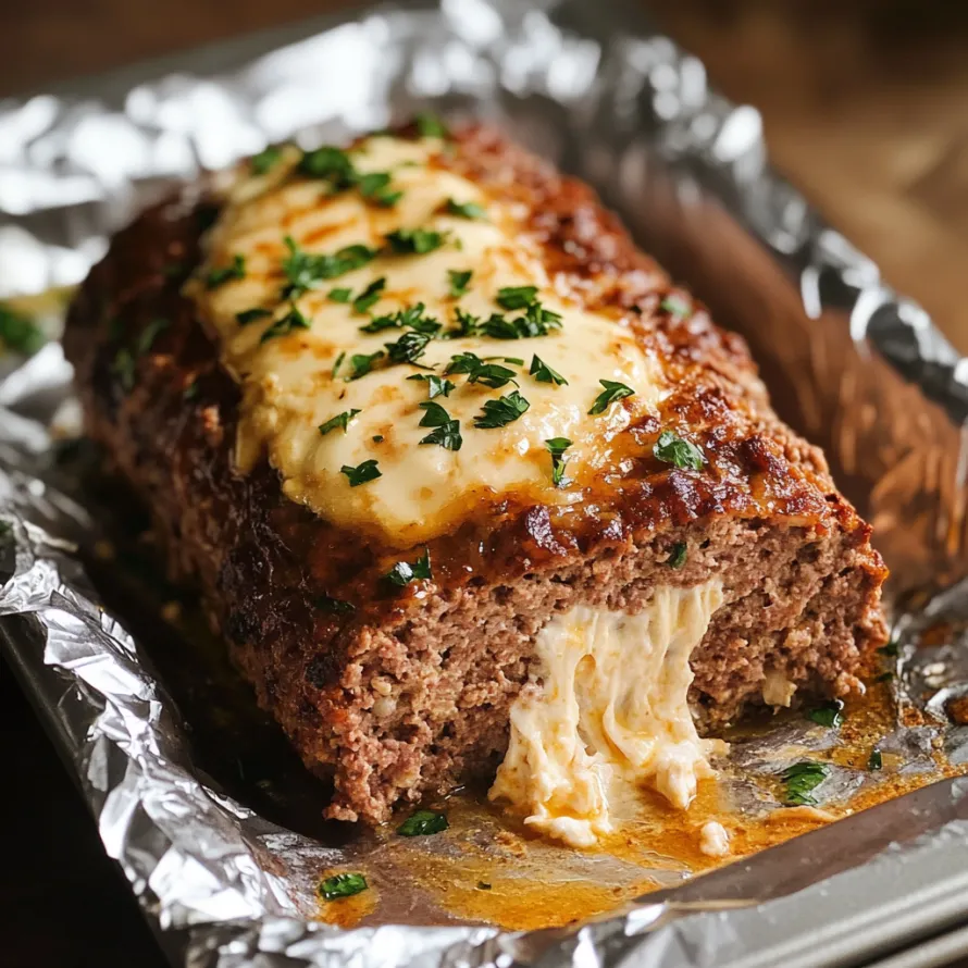 Um pedaço de carne com queijo por cima.
