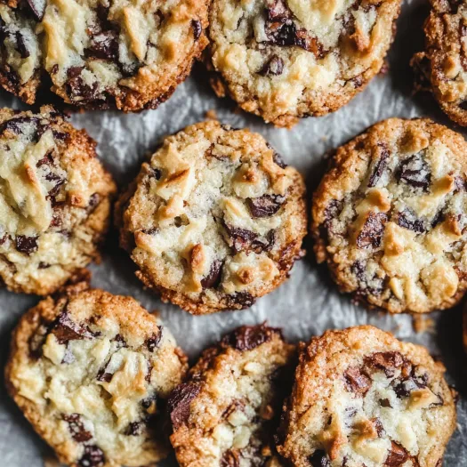 Uma bandeja de biscoitos com gotas de chocolate.