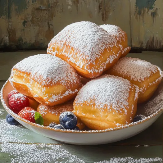 Um prato de donuts polvilhados com açúcar.