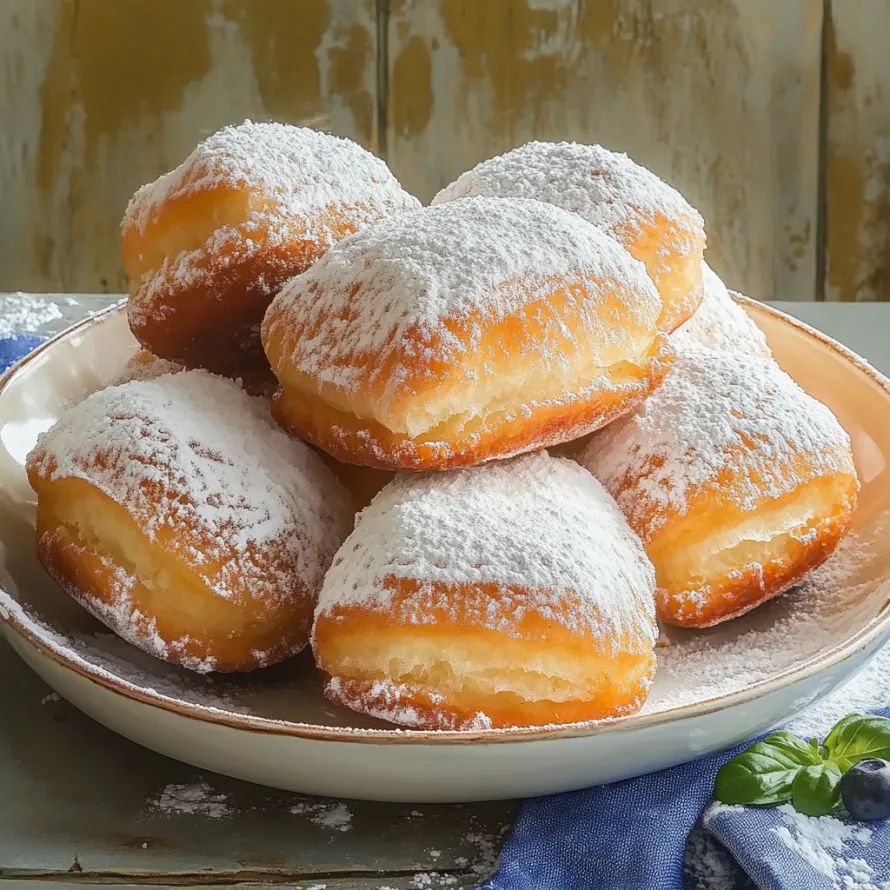 Um prato de donuts polvilhados com açúcar.