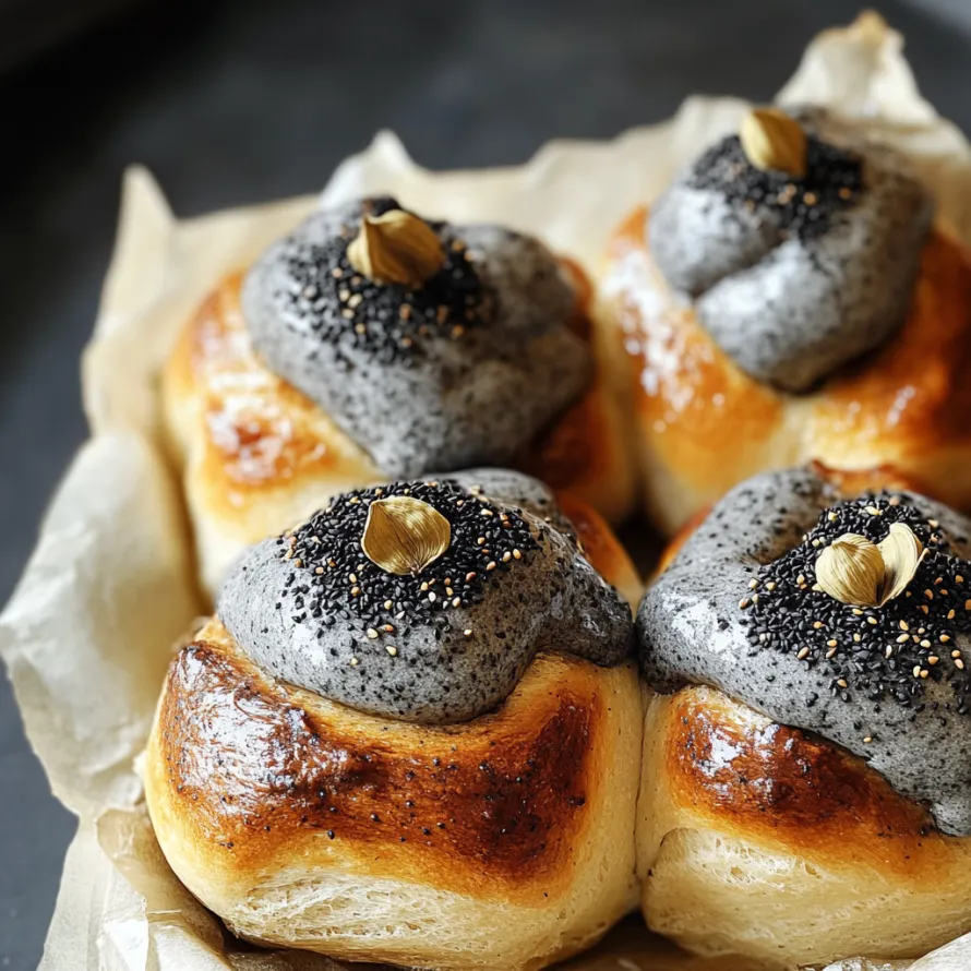 Um prato de pão com coberturas pretas.