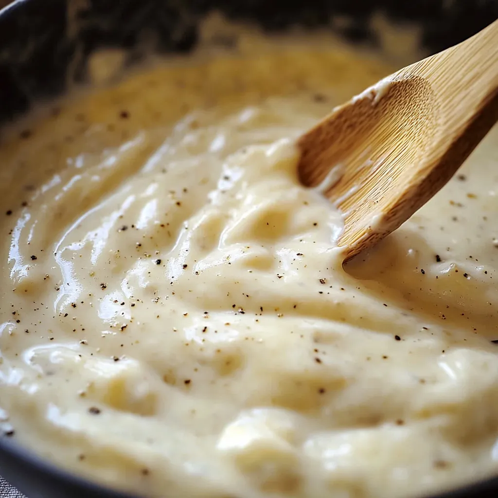 Uma colher de madeira mergulhada em uma tigela de sopa.
