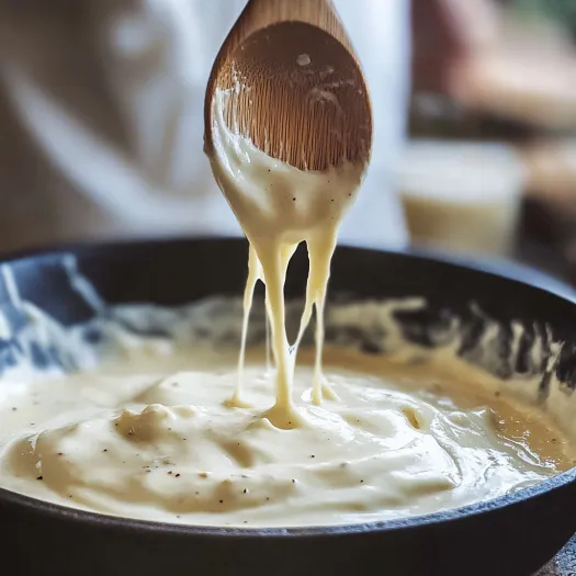 Uma colher está numa tigela de creme.