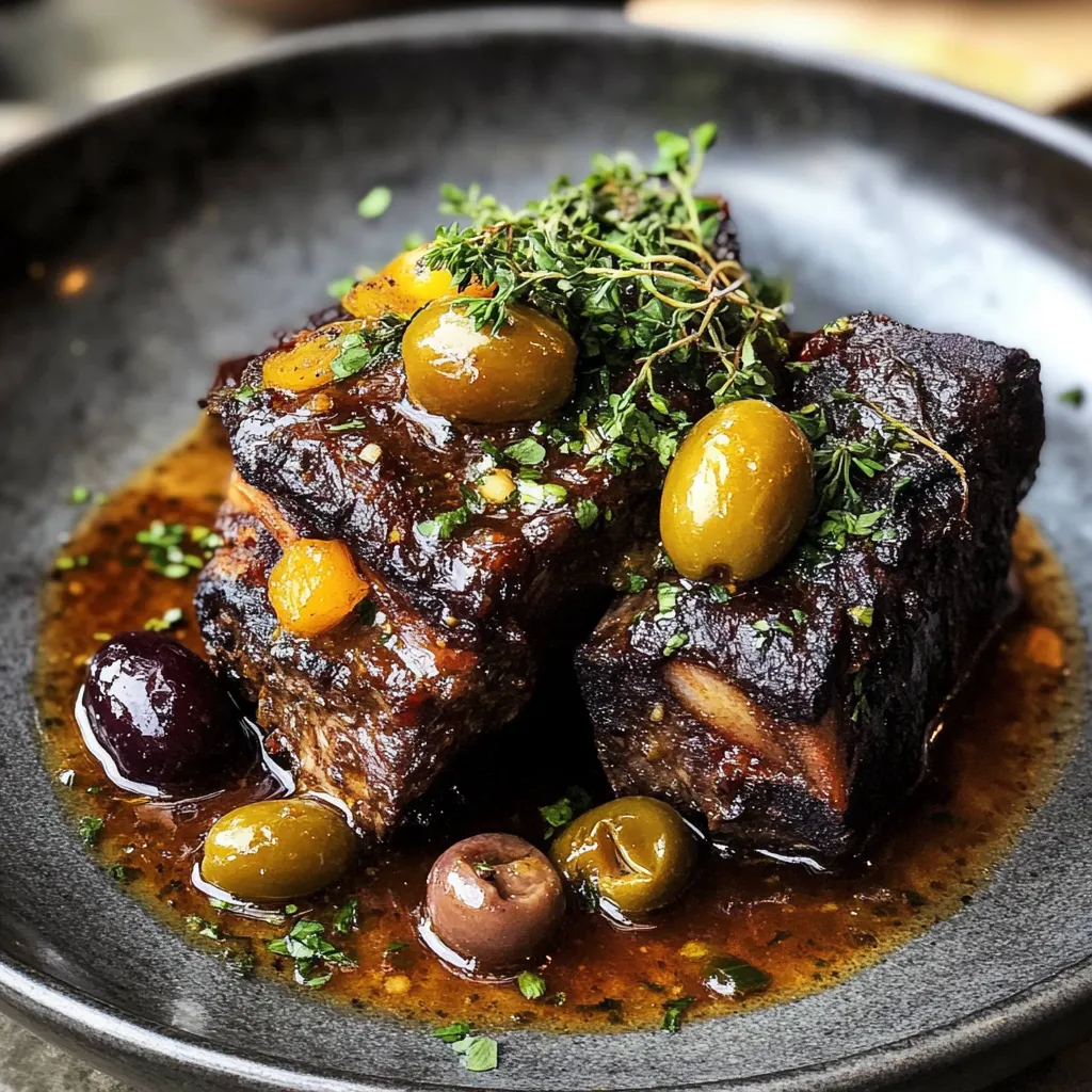 Um prato de carne com azeitonas e alcaparras.