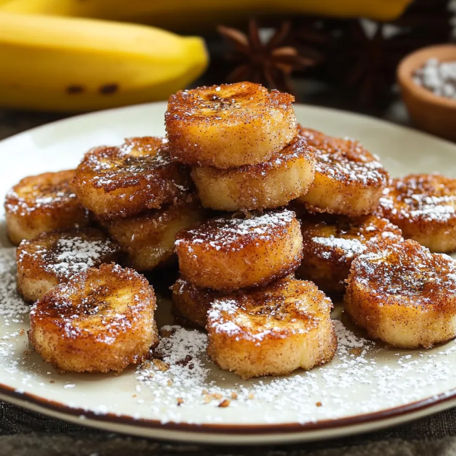 Um prato de pão de banana polvilhado com açúcar de confeiteiro.