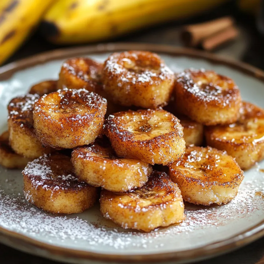 Um prato de bolo de banana com açúcar em pó por cima.