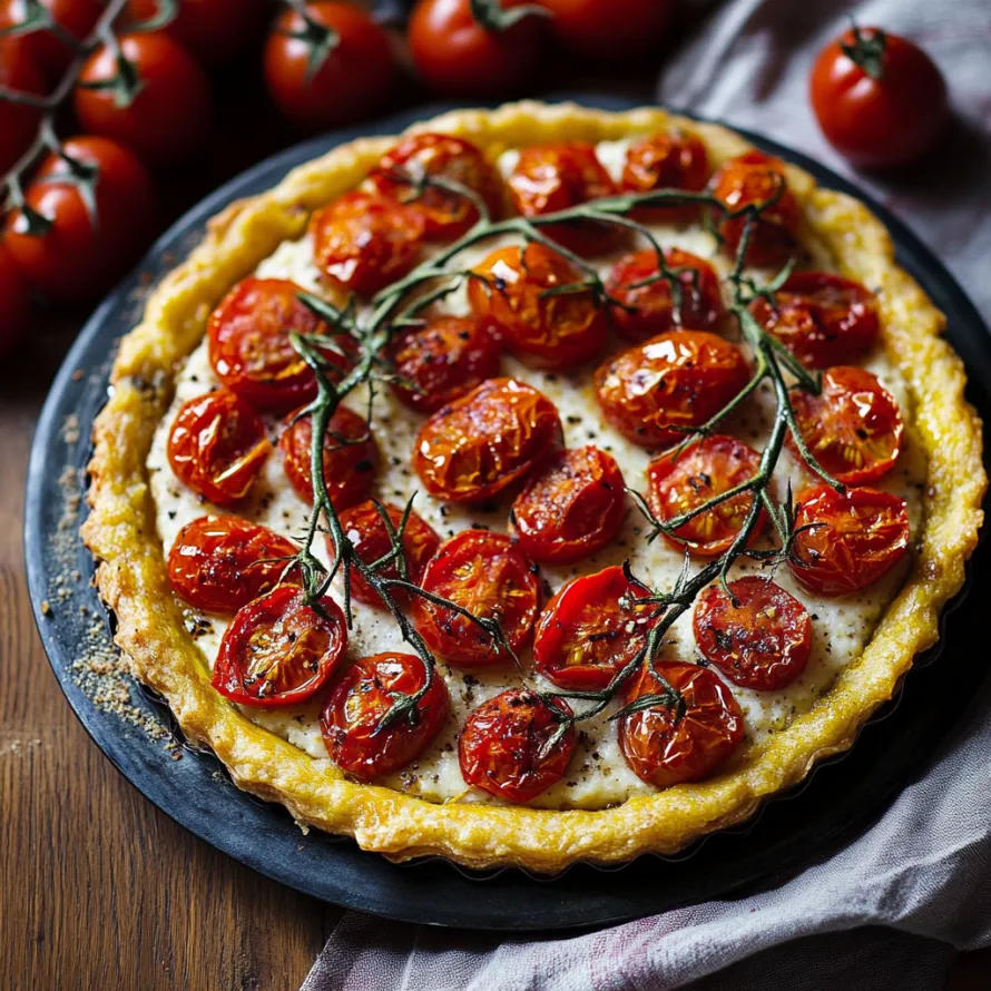 Uma pizza com tomates e queijo.