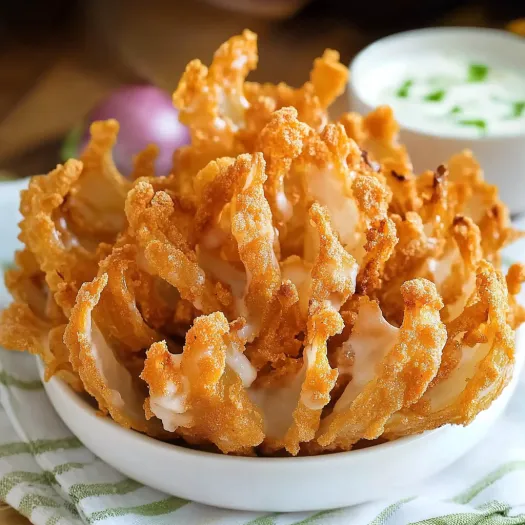 Um prato de cebolas fritas.