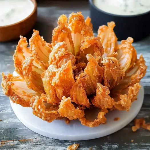 Uma cebola frita num prato.