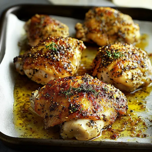 Frango com temperos numa assadeira.