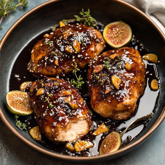 Uma tigela de frango com molho.
