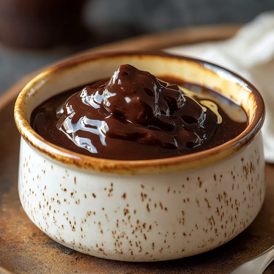 Uma tigela de molho de chocolate.