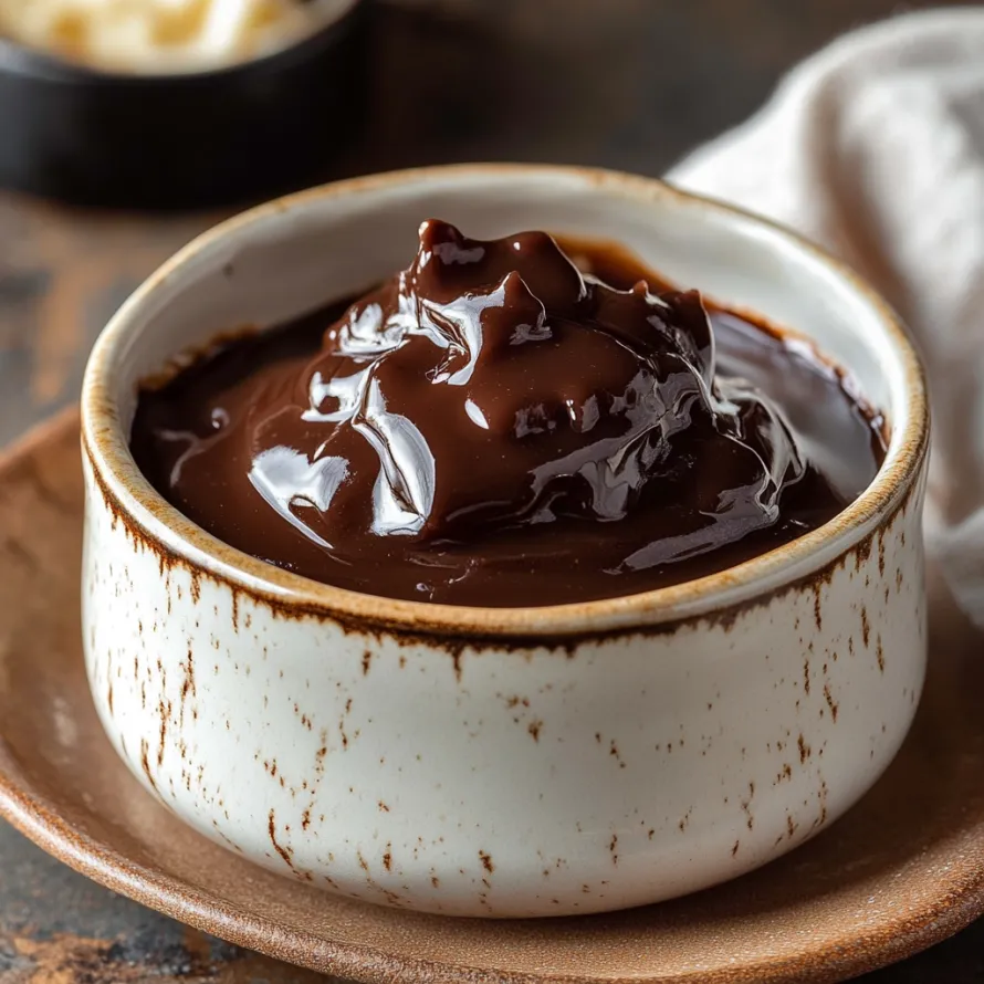 Uma tigela de molho de chocolate.