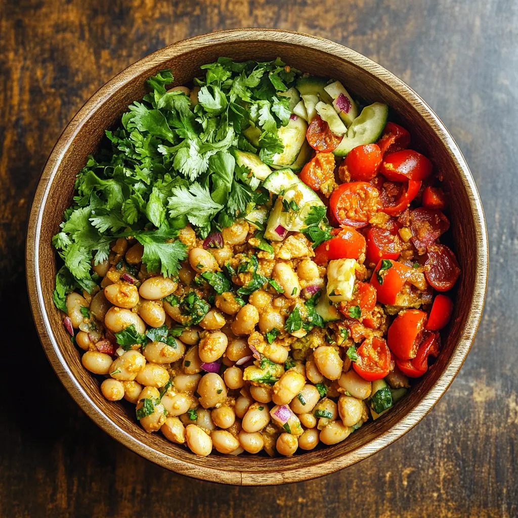 Uma taça com legumes, incluindo tomates, pepinos e feijões.
