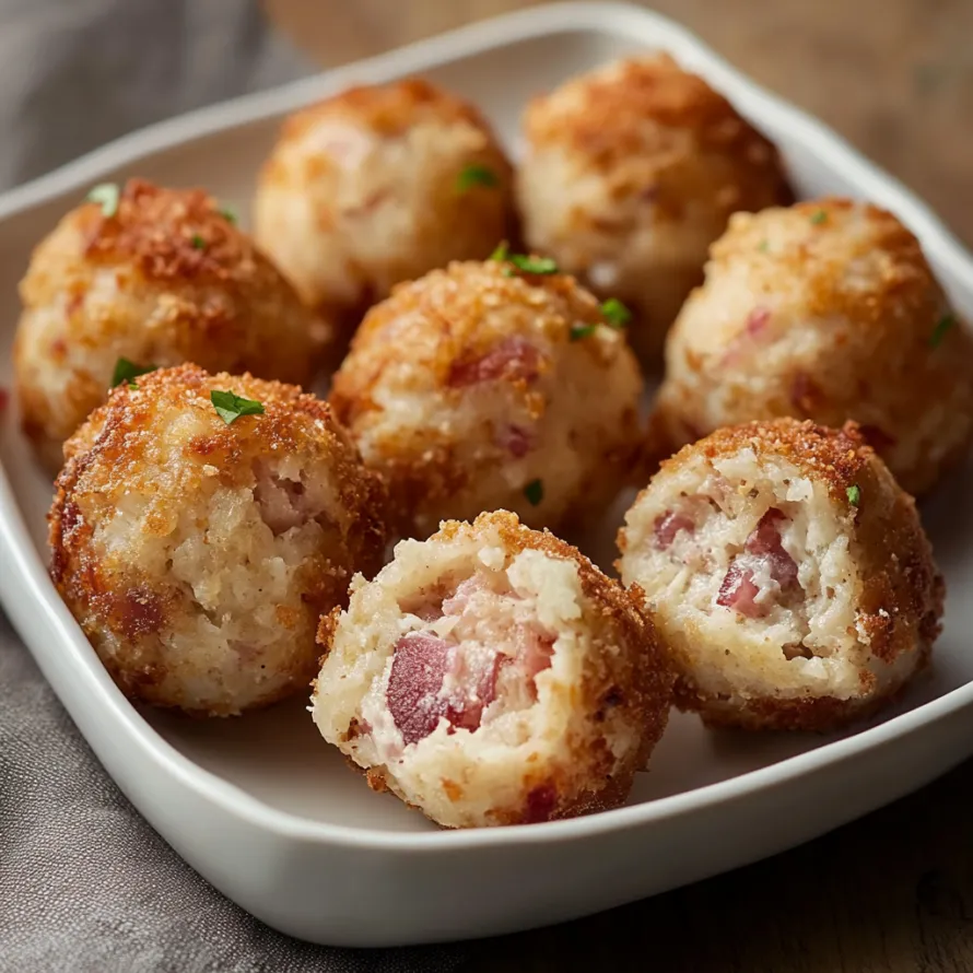 Bolinhas crocantes num prato grande.