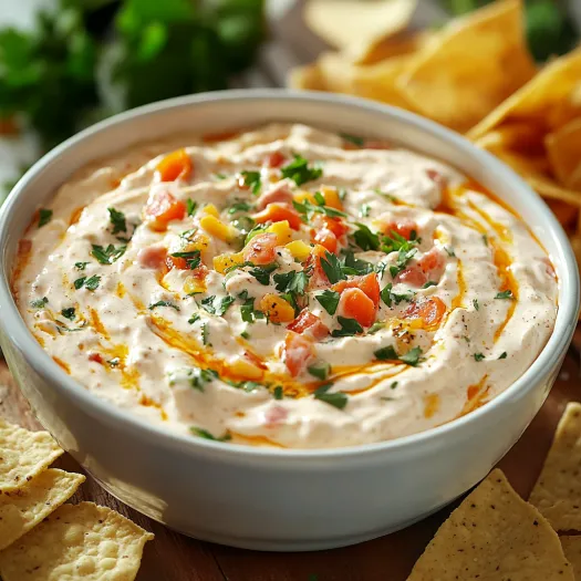 Um potinho de dip servindo com chips.