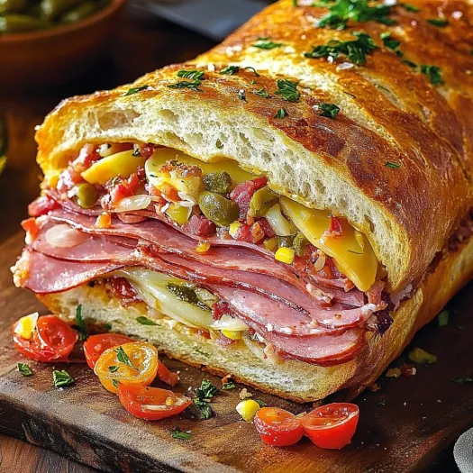 Sanduíche com frios e legumes.