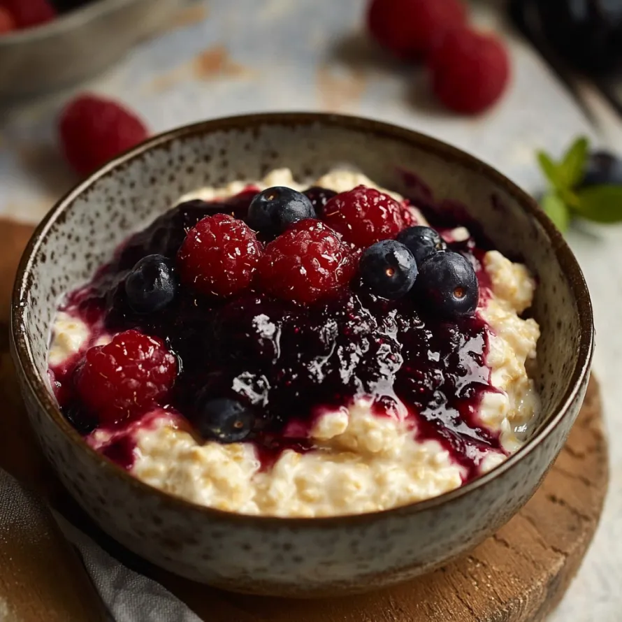Tigela com frutas vermelhas e iogurte.