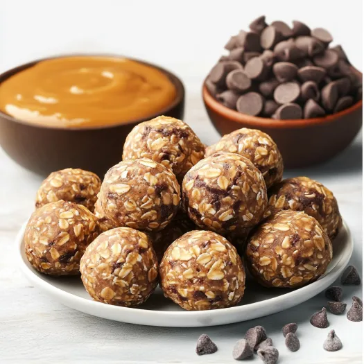 Uma tigela de pepitas de chocolate e outra de manteiga de amendoim.