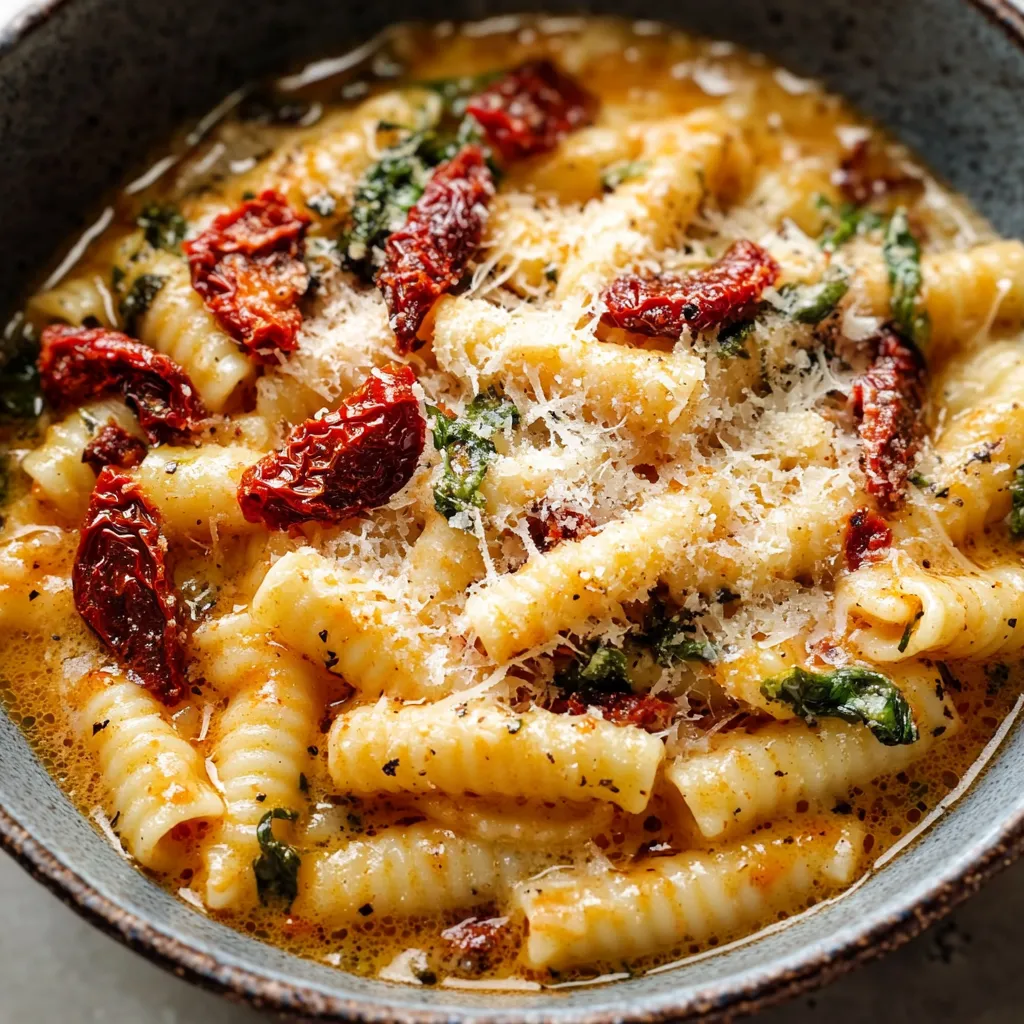 Um prato fundo com macarrão ao molho vermelho e queijo.