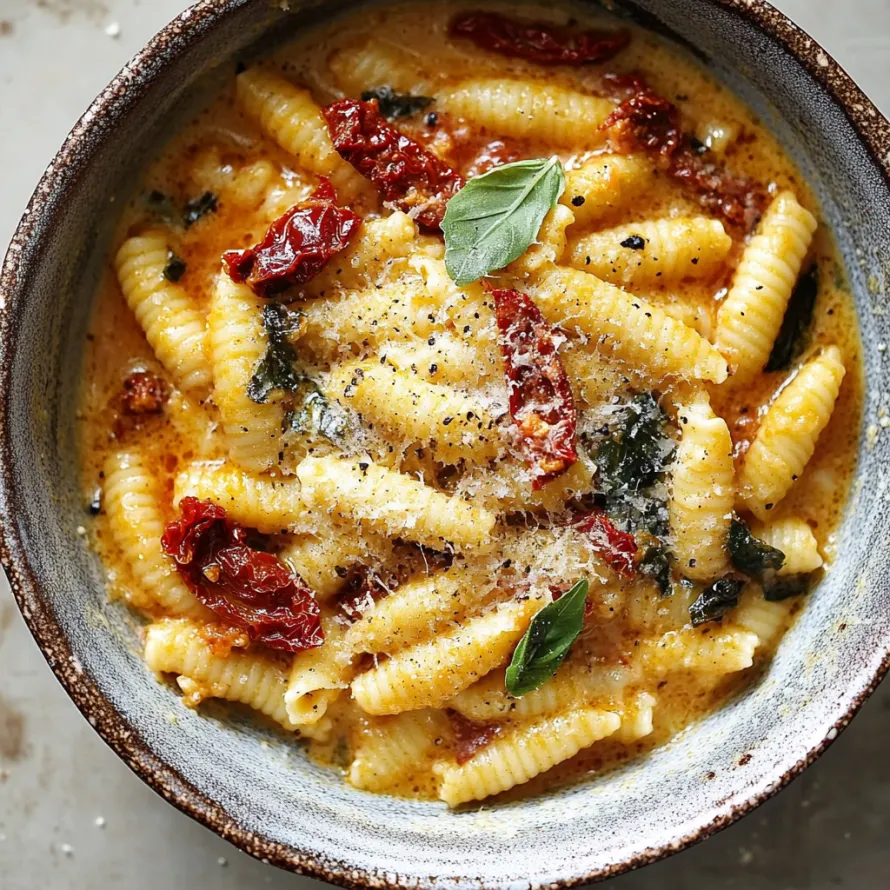 Tigela de massa com tomate e queijo.