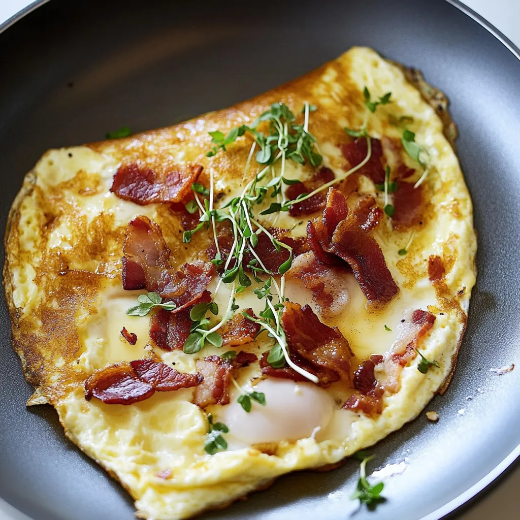 Prato com bacon e folhas verdes.