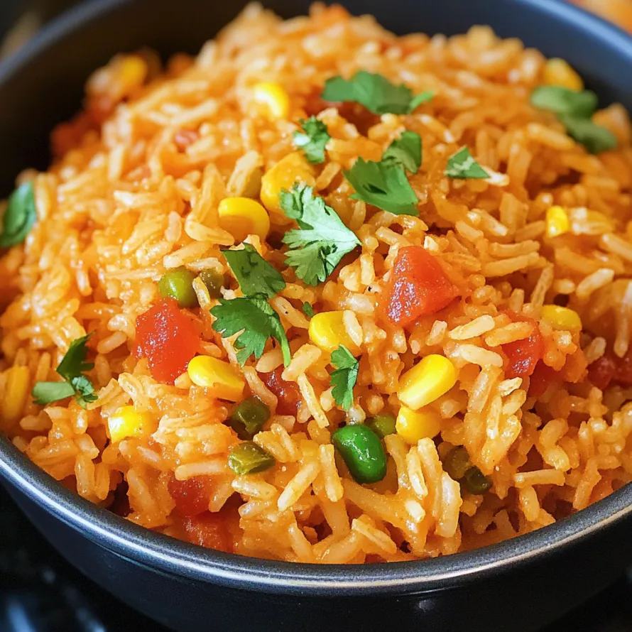 Tigela de arroz com pimentão e milho.