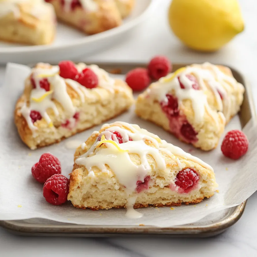 Prato com scones de limão e framboesa.