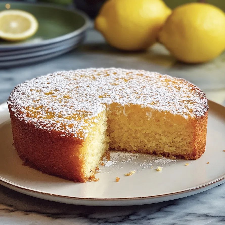 Uma fatia de bolo de limão num prato.