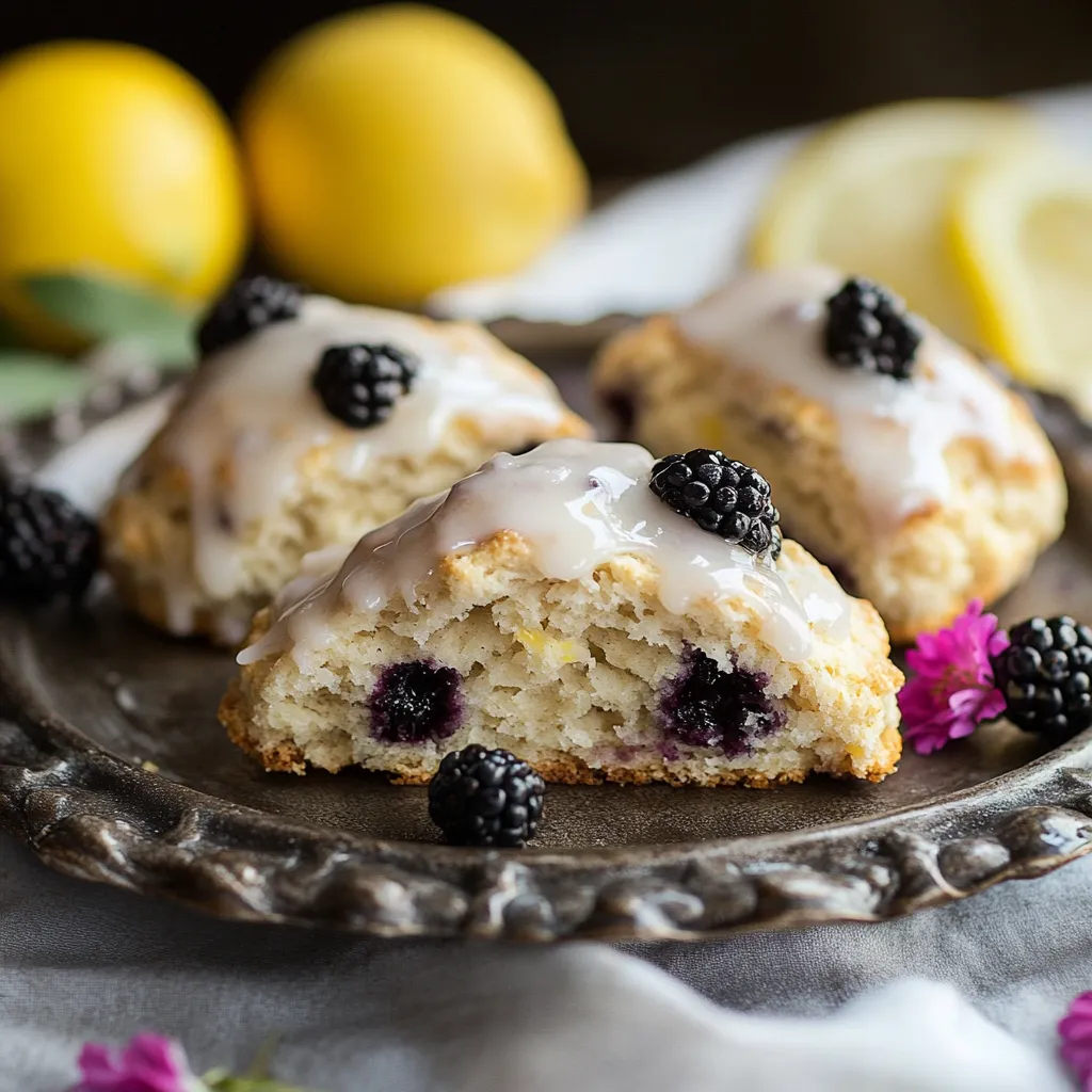 Um prato de muffins de amora com rodelas de limão.
