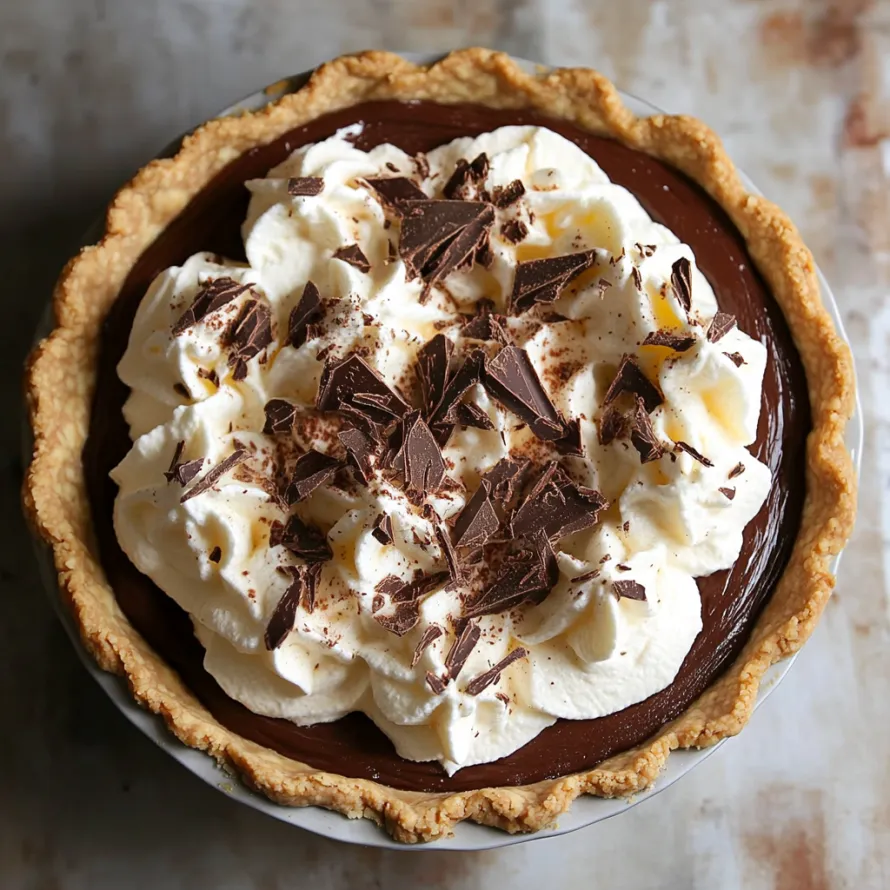 Uma tarte de chocolate com natas no topo.