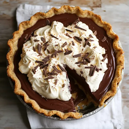 Fatia de tarte de chocolate e natas.