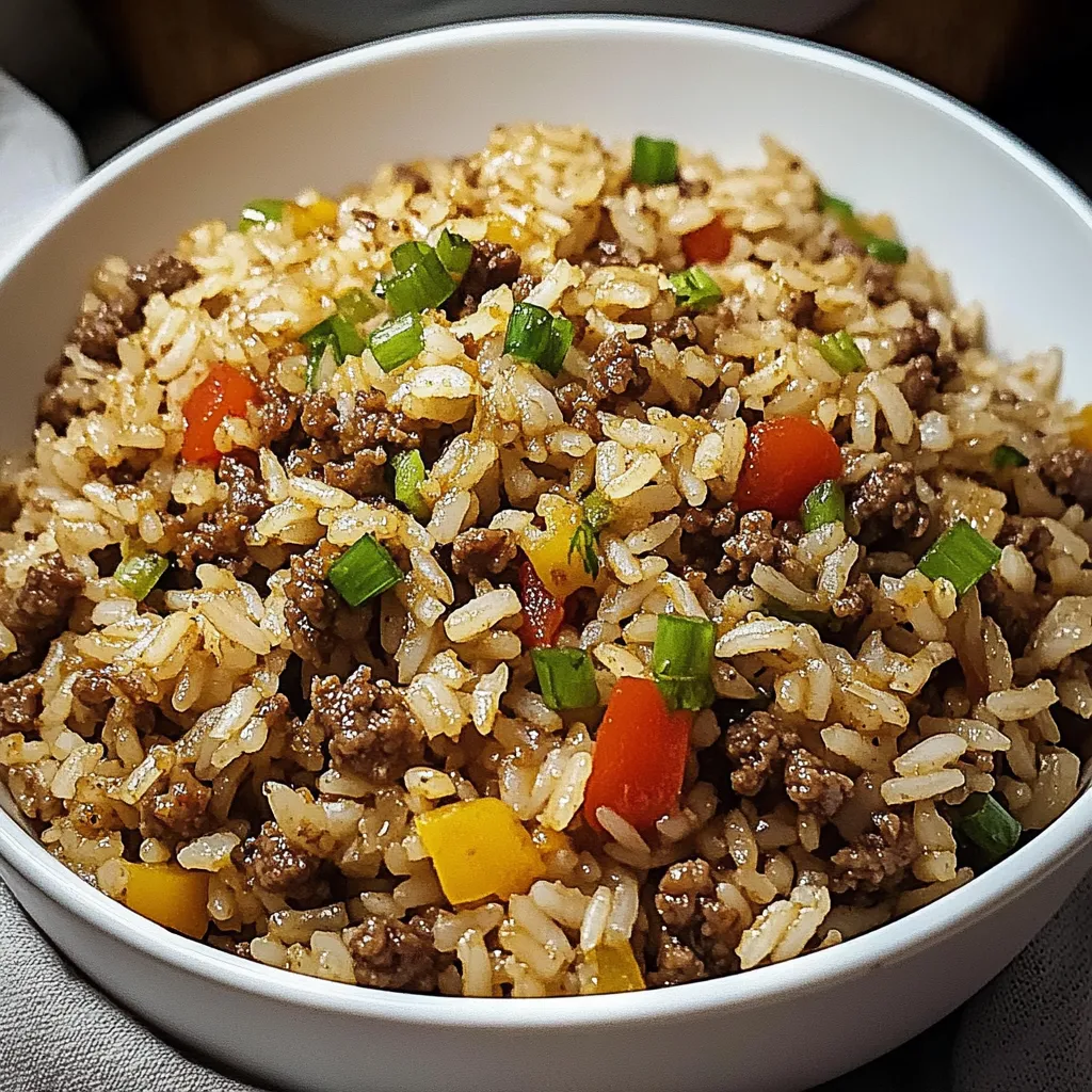 Um prato com arroz e carne.