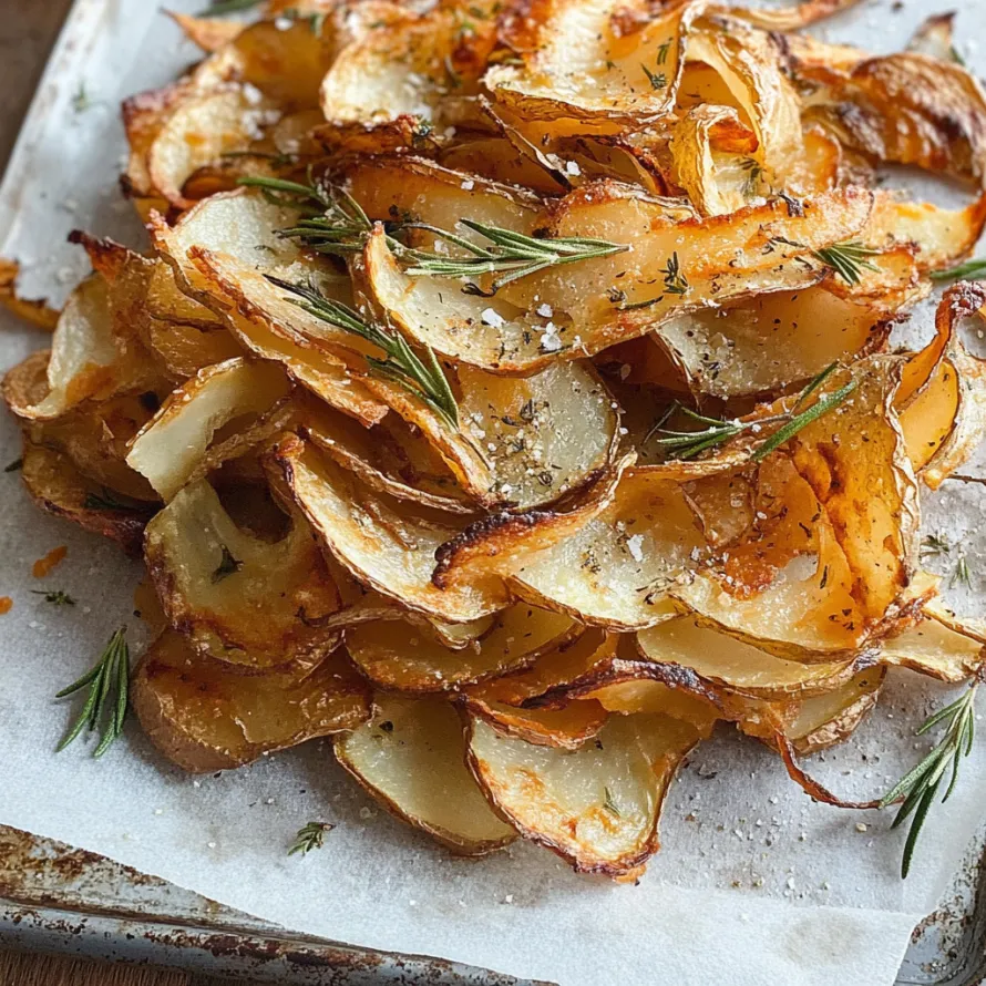 Tabuleiro com cascas de batata assadas e ervas frescas.