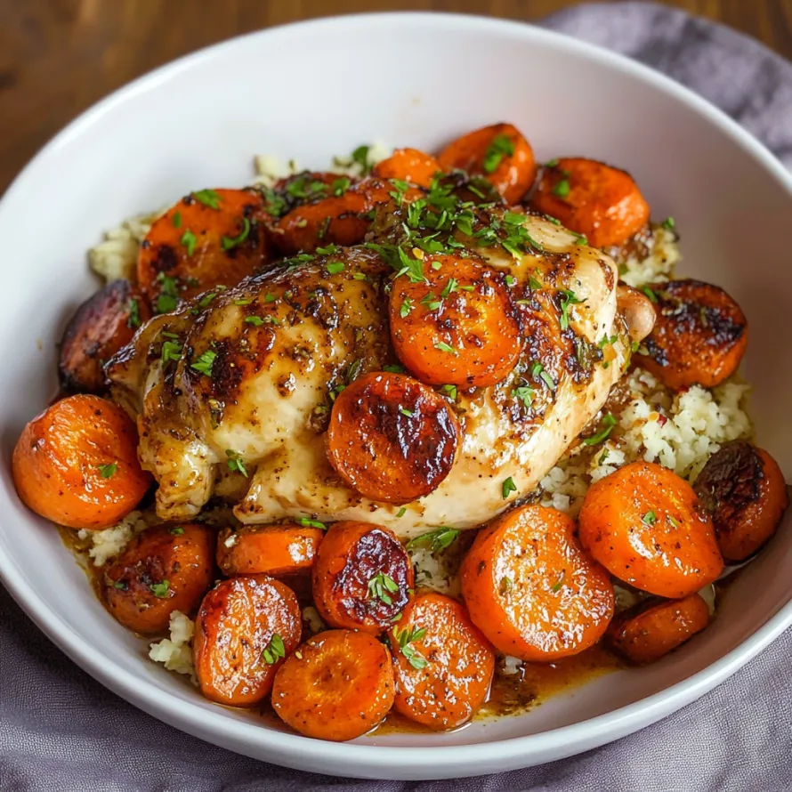Prato com cenouras e frango dourado.