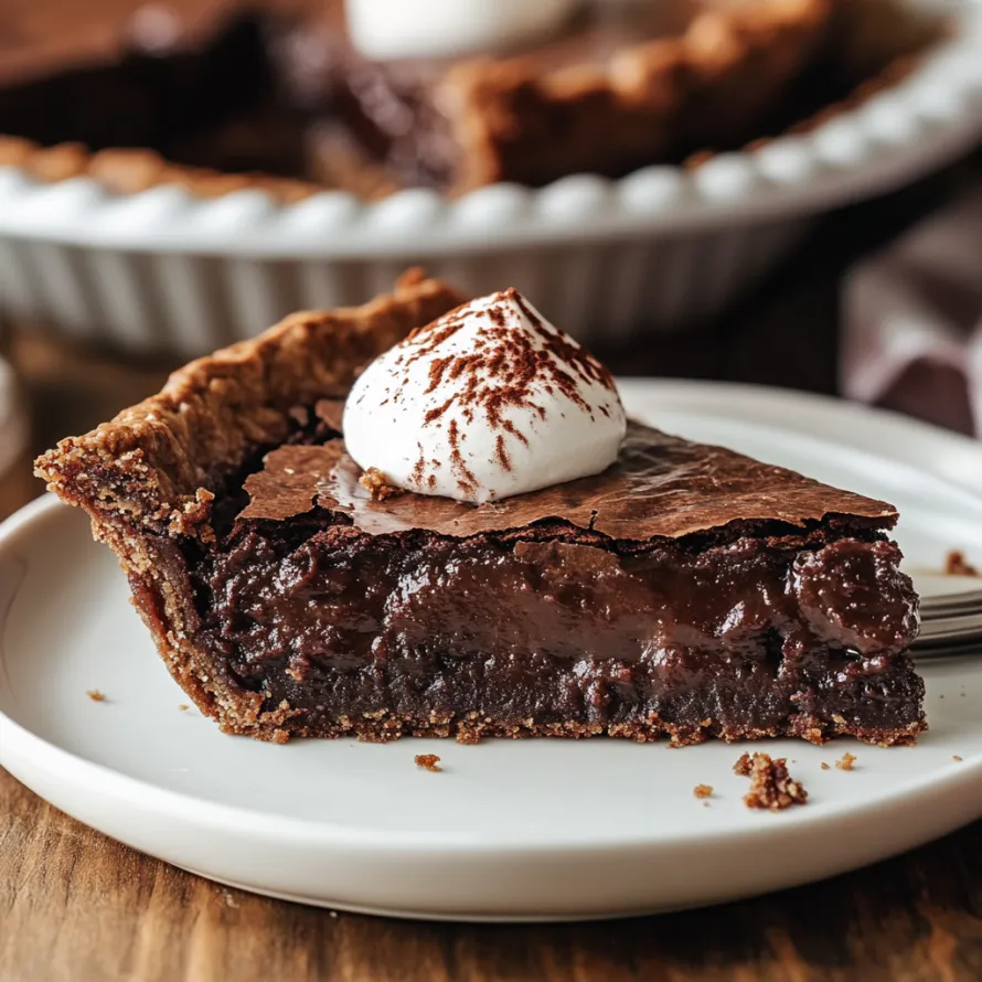 Fatia de torta de chocolate com chantilly em cima.