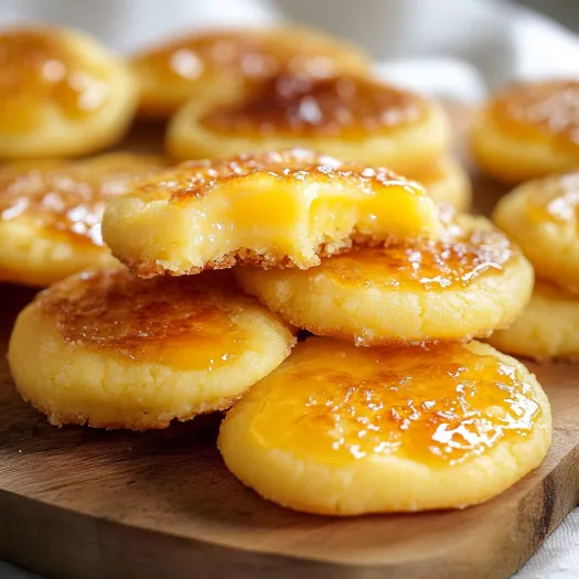 Prato com biscoitos cobertos por creme amarelo brilhante.