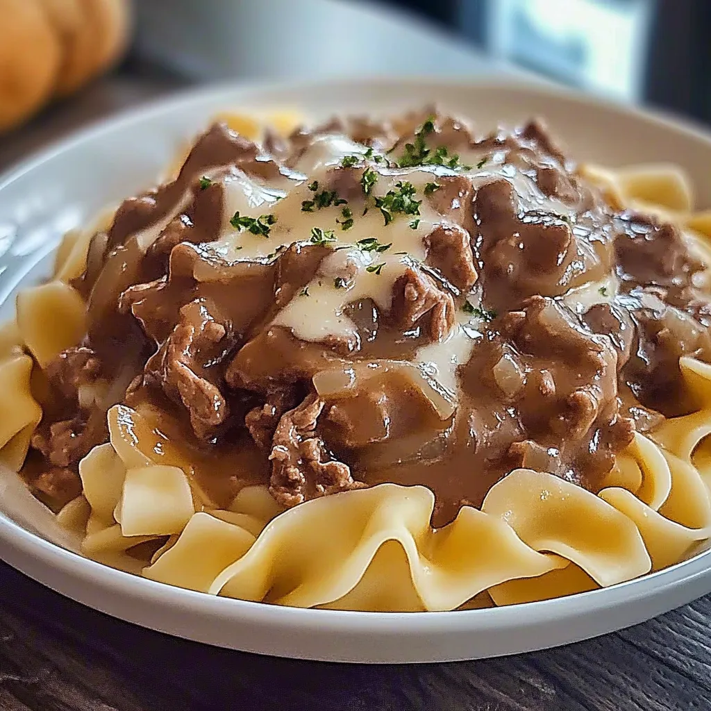 Um prato servido com massa e carne.