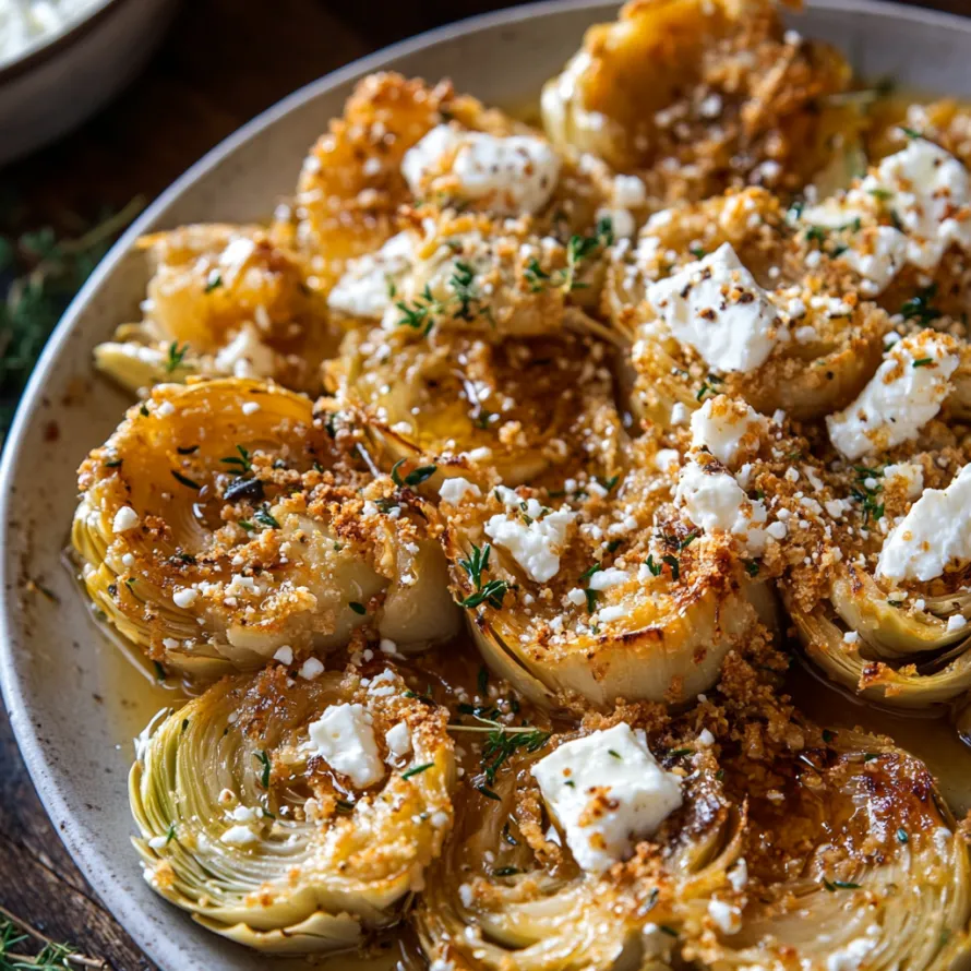 Prato com feta e cebola roxa por cima.