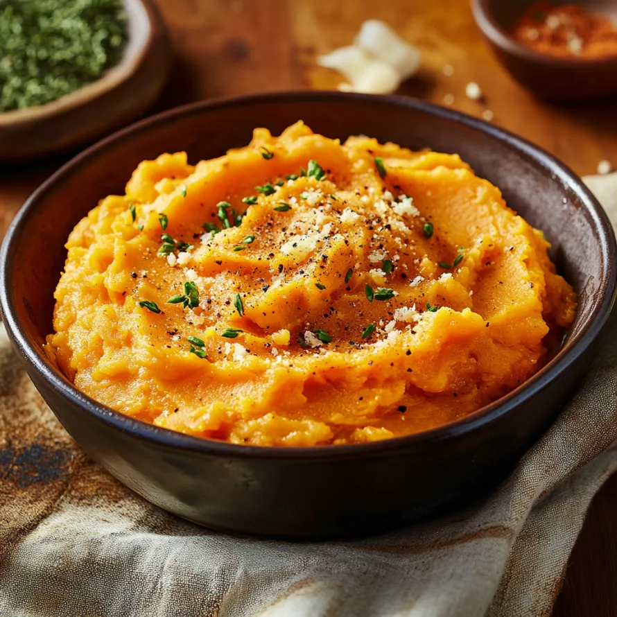 Prato de purê de batata-doce.