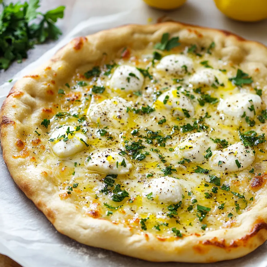 Uma pizza com queijo e ervas por cima.