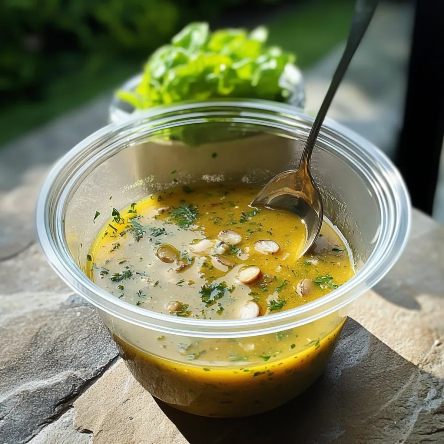 Uma tigela de sopa com uma colher dentro.