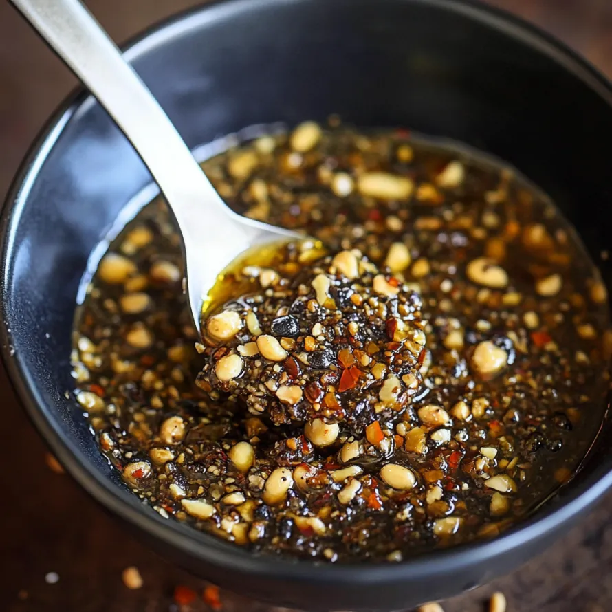 Uma colher numa tigela cheia de sopa.