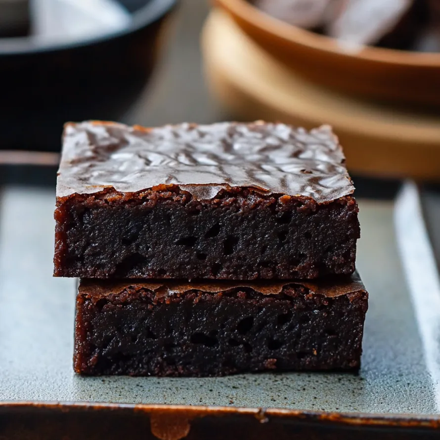 Dois pedaços de bolo de chocolate num prato.