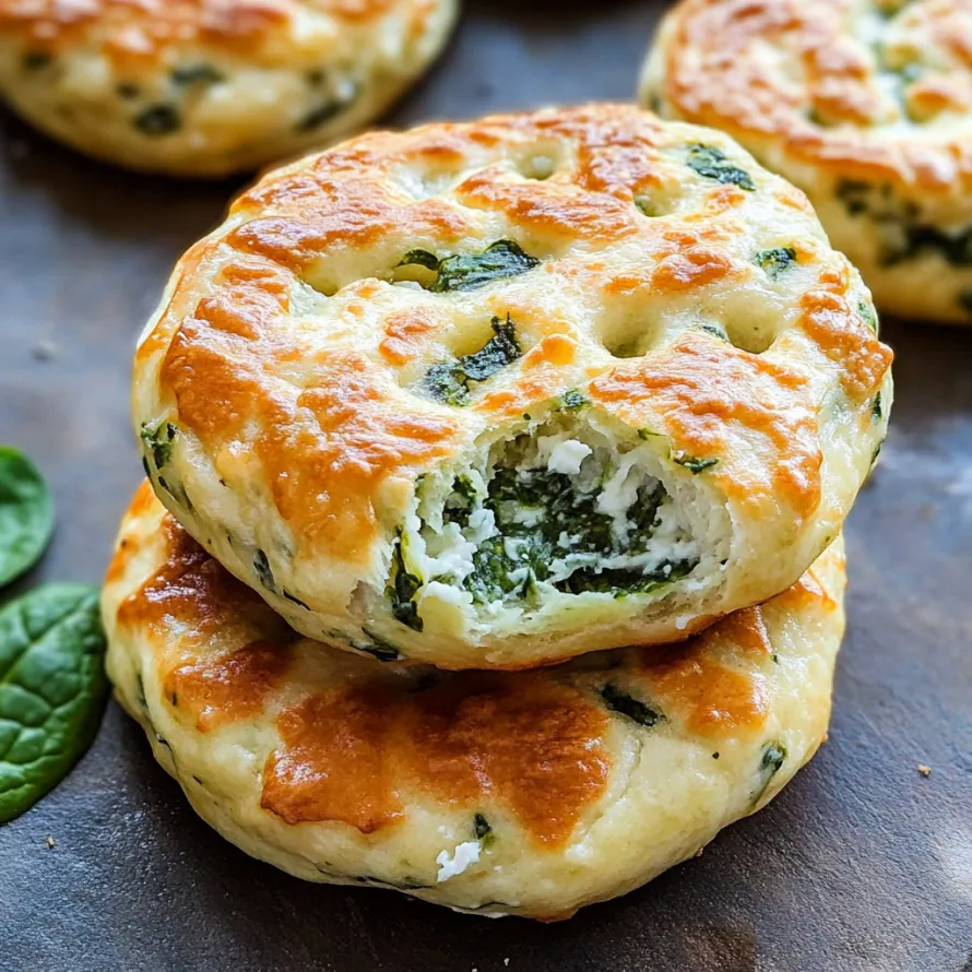 Três pãezinhos empilhados com cobertura verde.