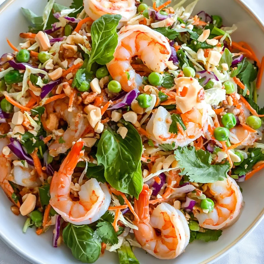 Uma tigela de salada de camarão com favas e cenoura.