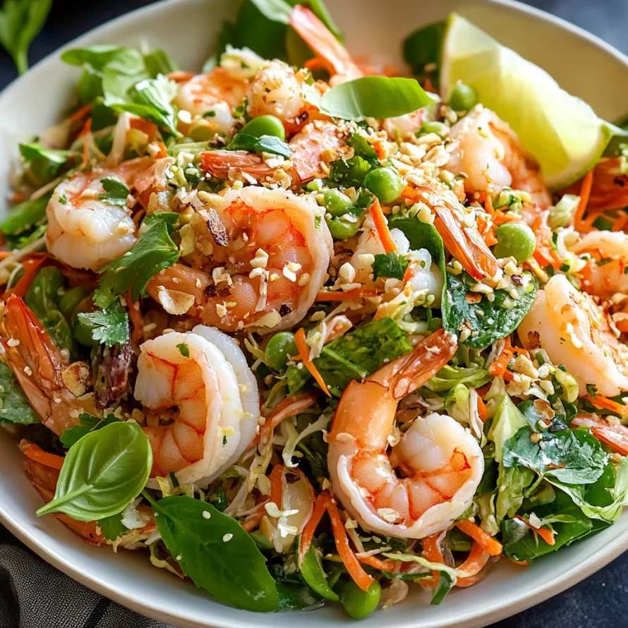 Uma taça de salada de camarão com piri-piri e cenoura.