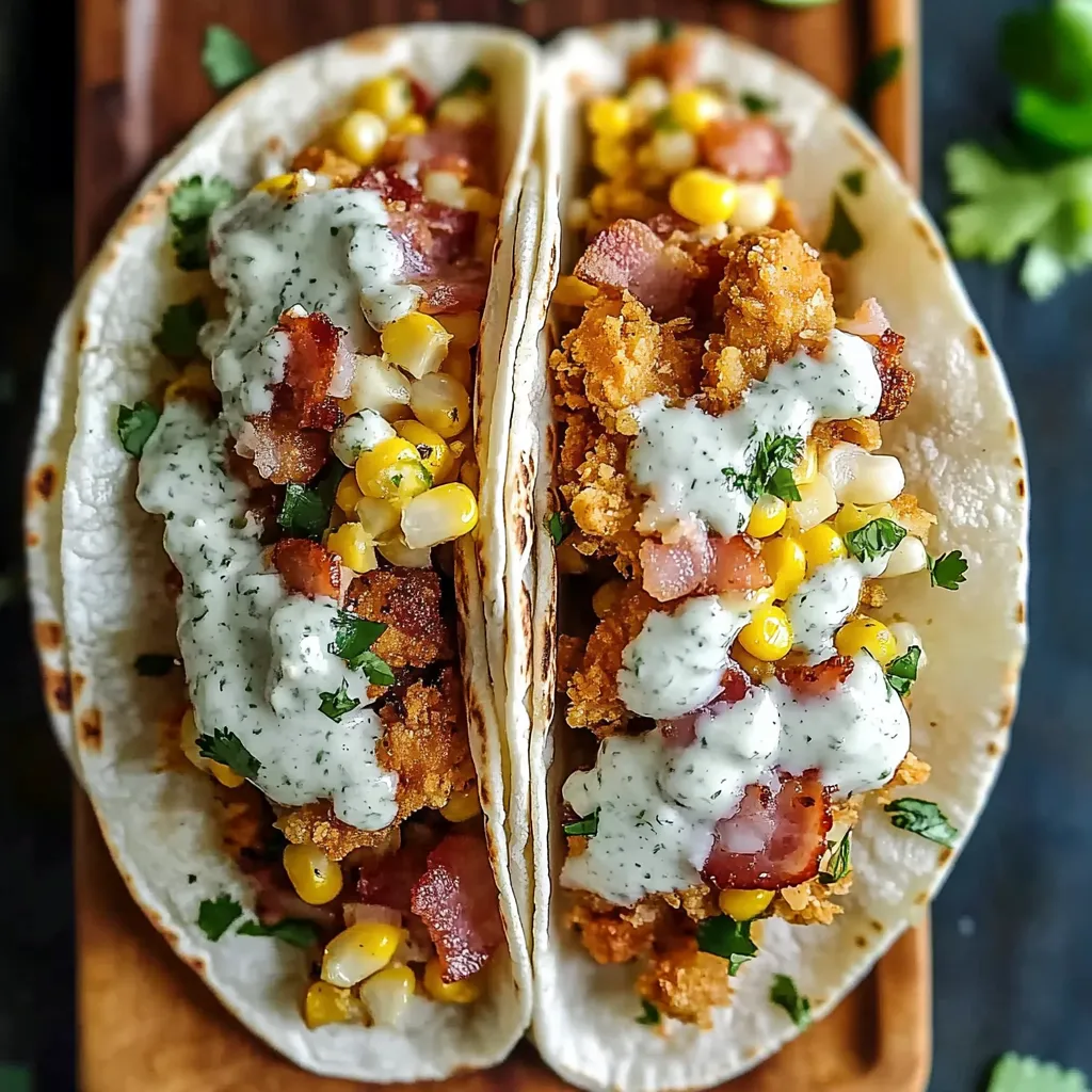 Tacos de Frango Crocante com Milho, Bacon e Ranch de Jalapeño