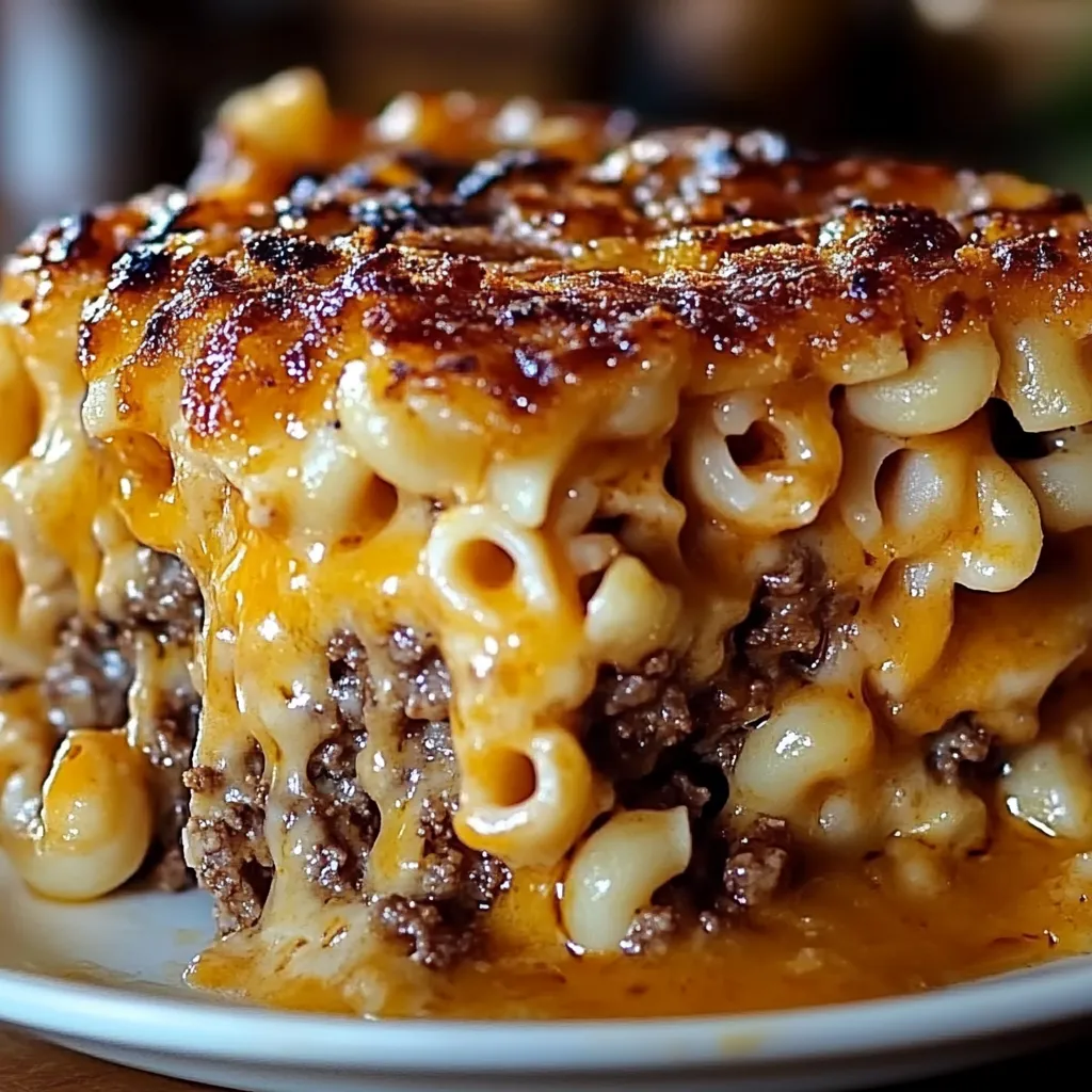 Prato com carne gratinada e massa com queijo.