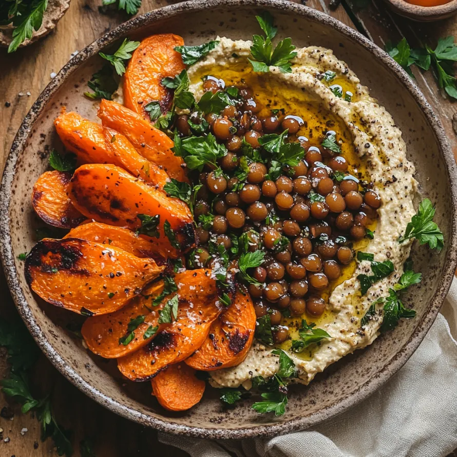 Uma tigela caprichada com cenouras e grão-de-bico ao fundo.